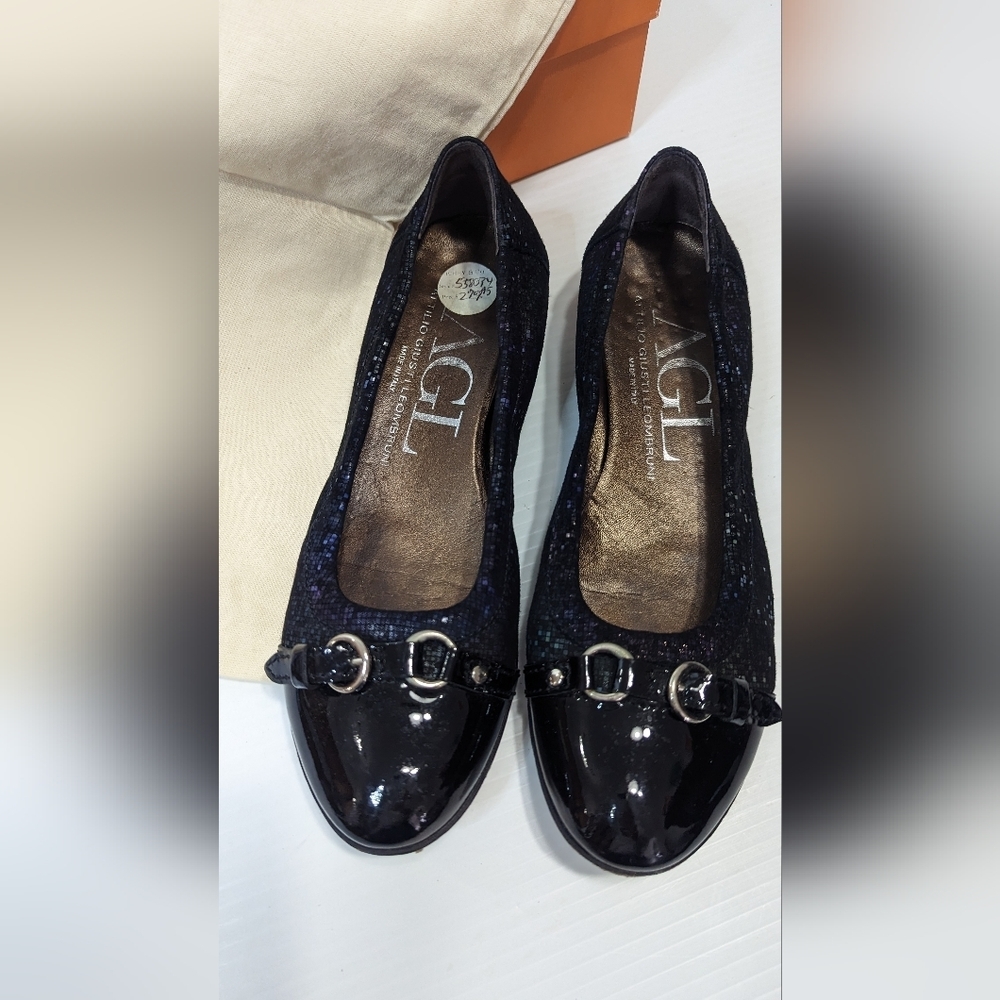 AGL Attilio Giusto Leombruni women's black‎ shimmer ballet shoes flats 37 (US 6)